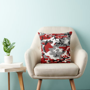Red and Gray Camouflage, Military, Army Throw Pillow