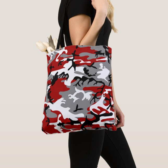 Red and Gray Camouflage, Military, Army Tote Bag (Close Up)
