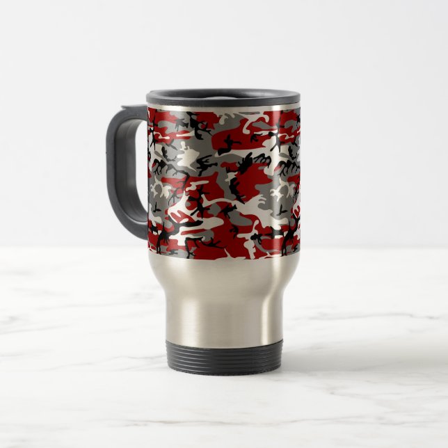 Red and Gray Camouflage, Military, Army Travel Mug (Front Left)