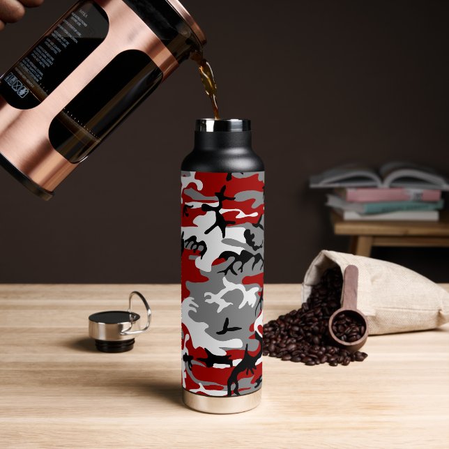 Red and Gray Camouflage, Military, Army Water Bottle (Coffee)