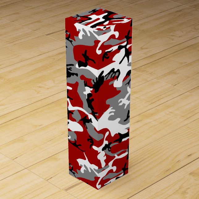 Red and Gray Camouflage, Military, Army Wine Box (Front)