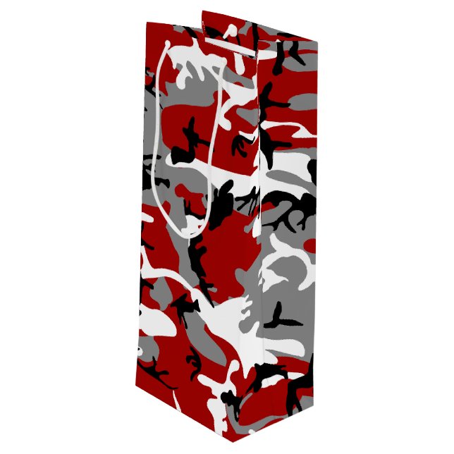 Red and Gray Camouflage, Military, Army Wine Gift Bag (Back Angled)