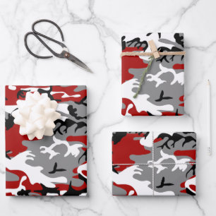 Red and Gray Camouflage, Military, Army Wrapping Paper Sheets