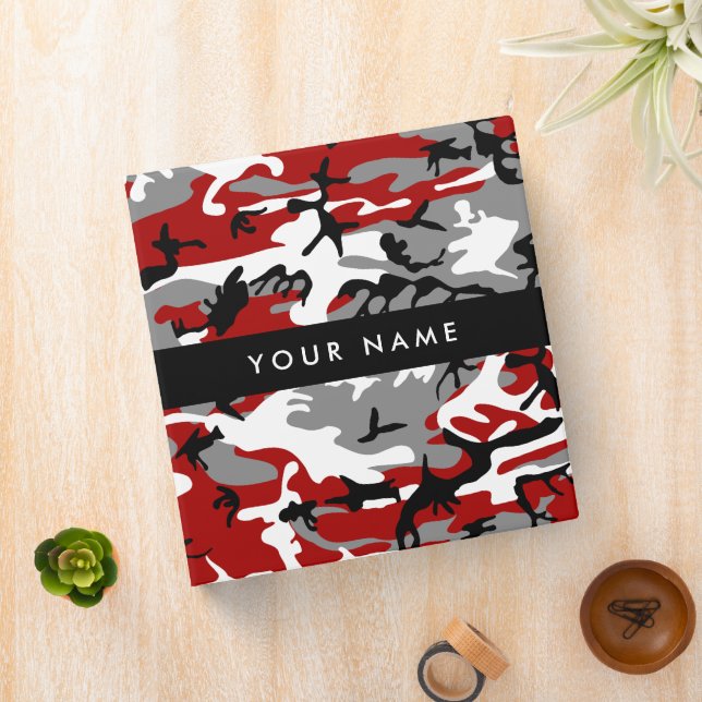 Red and Gray Camouflage Your name Personalize 3 Ring Binder (In Situ)