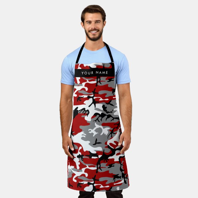 Red and Gray Camouflage Your name Personalize Apron (Worn)