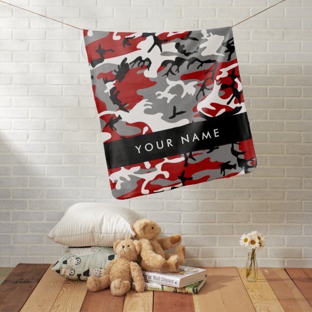 Red and Gray Camouflage Your name Personalize Baby Blanket (In Situ)