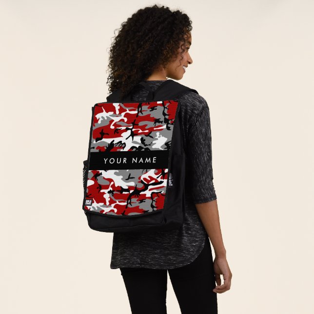 Red and Gray Camouflage Your name Personalize Backpack (Worn)
