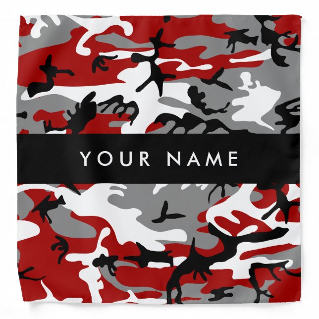 Red and Gray Camouflage Your name Personalize Bandana (Front)
