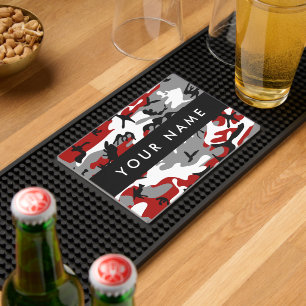 Red and Gray Camouflage Your name Personalize Bar Mat