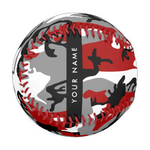 Red and Gray Camouflage Your name Personalize Baseball