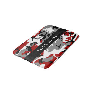 Red and Gray Camouflage Your name Personalize Bath Mat