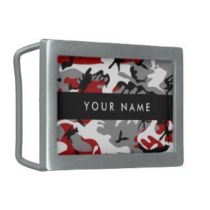 Red and Gray Camouflage Your name Personalize Belt Buckle