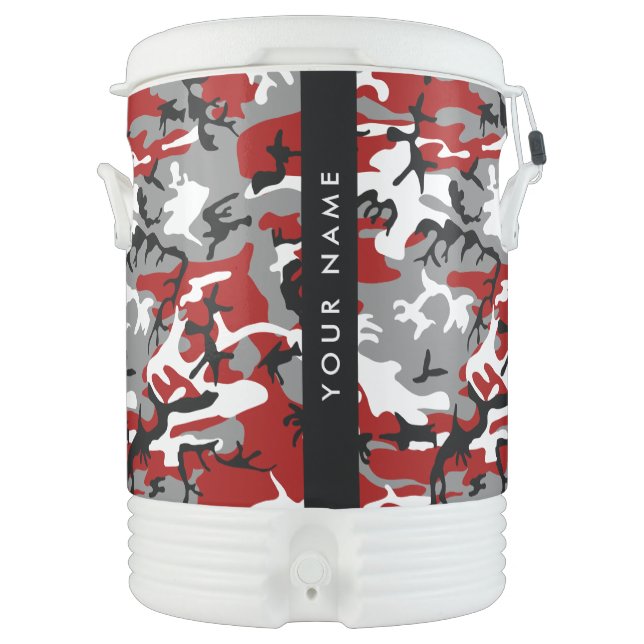 Red and Gray Camouflage Your name Personalize Beverage Cooler (Front)