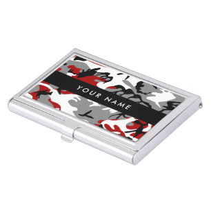 Red and Gray Camouflage Your name Personalize Business Card Case