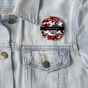 Red and Gray Camouflage Your name Personalize Button