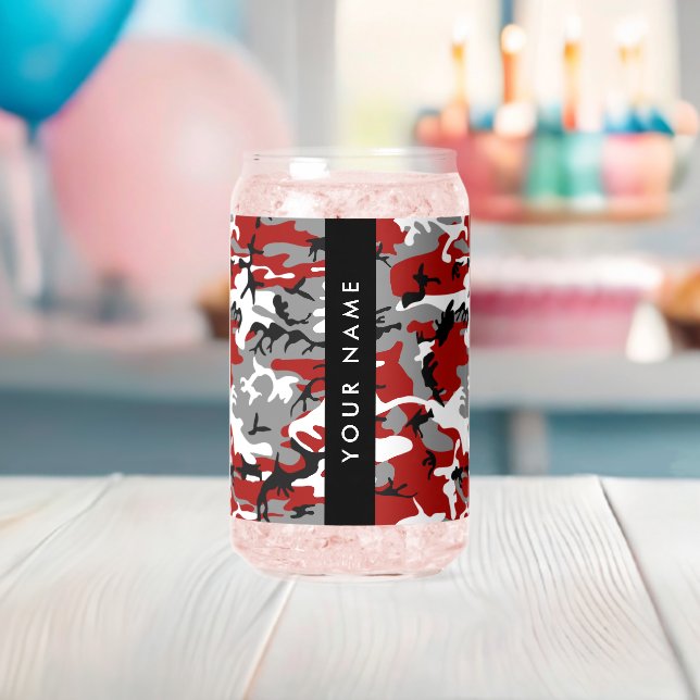 Red and Gray Camouflage Your name Personalize Can Glass (Insitu (Baby Shower))