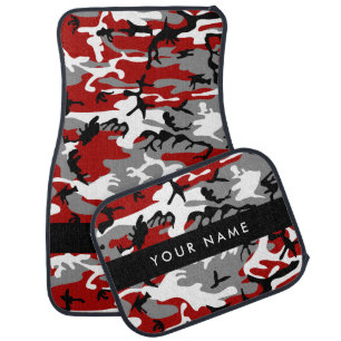 Red and Gray Camouflage Your name Personalize Car Floor Mat