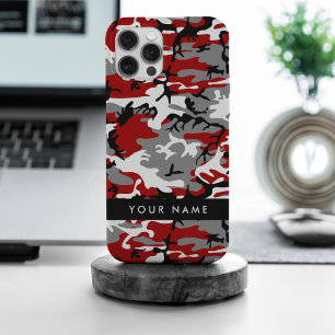 Red and Gray Camouflage Your name Personalize iPhone 15 Pro Max Case