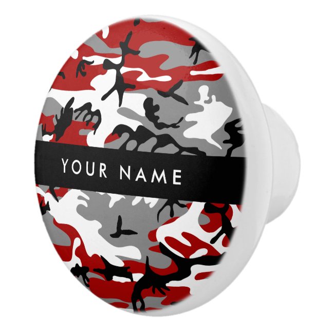 Red and Gray Camouflage Your name Personalize Ceramic Knob (Right)