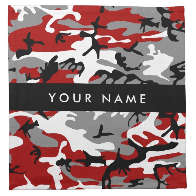 Red and Gray Camouflage Your name Personalize Cloth Napkin (Front)