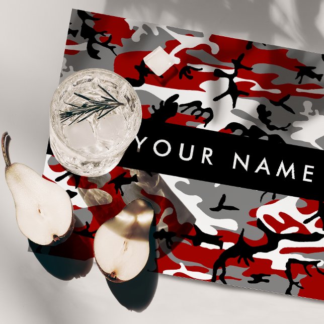 Red and Gray Camouflage Your name Personalize Cloth Placemat (Creator Uploaded)