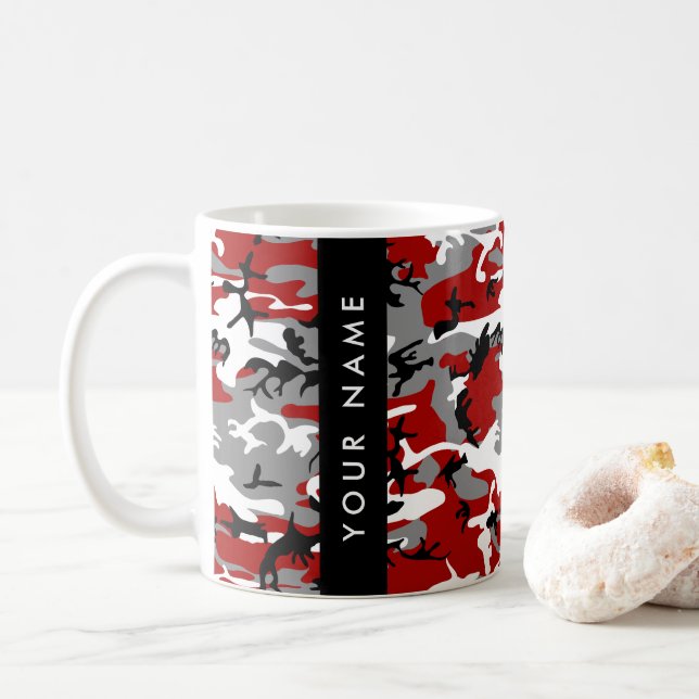 Red and Gray Camouflage Your name Personalize Coffee Mug (With Donut)