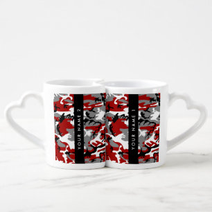 Red and Gray Camouflage Your name Personalize Coffee Mug Set