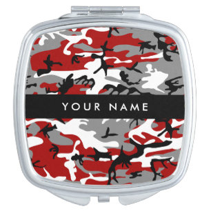 Red and Gray Camouflage Your name Personalize Compact Mirror