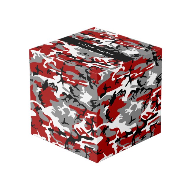 Red and Gray Camouflage Your name Personalize Cube (Front Angled)
