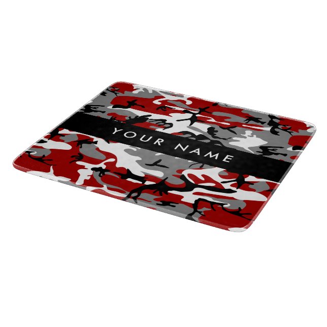 Red and Gray Camouflage Your name Personalize Cutting Board (Corner)