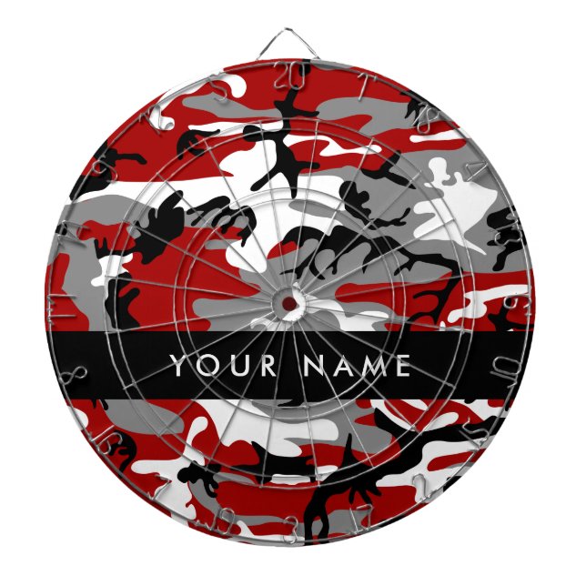 Red and Gray Camouflage Your name Personalize Dart Board (Front)