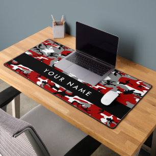 Red and Gray Camouflage Your name Personalize Desk Mat