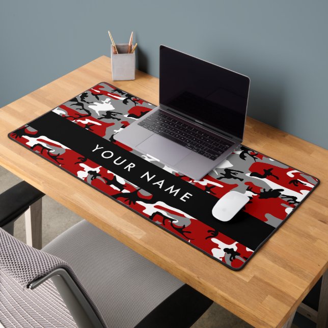 Red and Gray Camouflage Your name Personalize Desk Mat (Office 2)