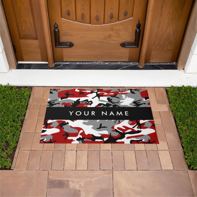 Red and Gray Camouflage Your name Personalize Doormat (Outdoor)