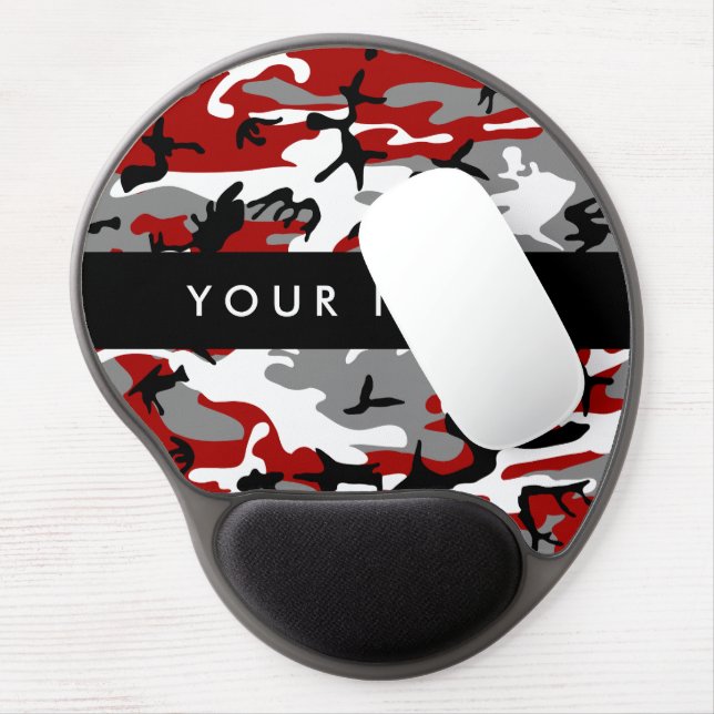 Red and Gray Camouflage Your name Personalize Gel Mouse Pad (Left Side)