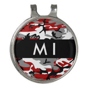 Red and Gray Camouflage Your name Personalize Golf Hat Clip