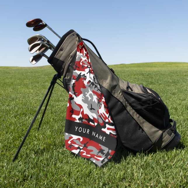 Red and Gray Camouflage Your name Personalize Golf Towel (Green)
