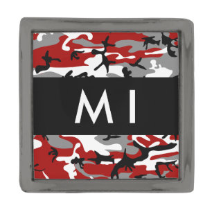 Red and Gray Camouflage Your name Personalize Gunmetal Finish Lapel Pin