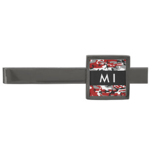 Red and Gray Camouflage Your name Personalize Gunmetal Finish Tie Bar
