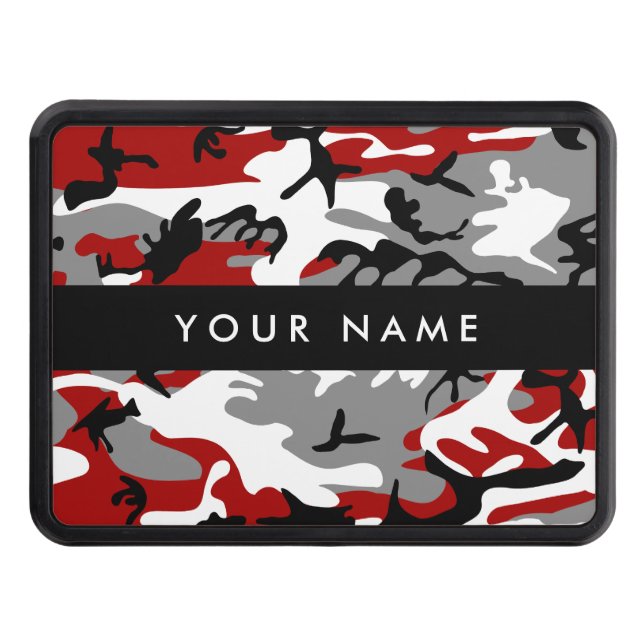 Red and Gray Camouflage Your name Personalize Hitch Cover (Front)