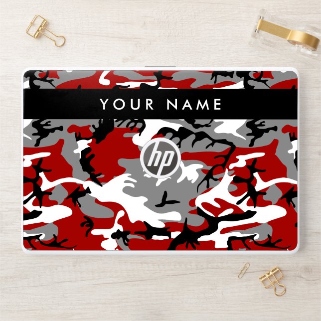 Red and Gray Camouflage Your name Personalize HP Laptop Skin (Desk)
