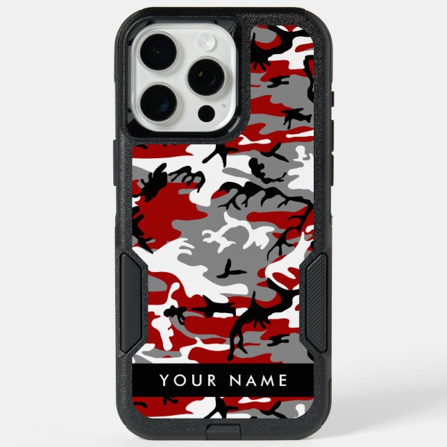 Red and Gray Camouflage Your name Personalize iPhone 15 Pro Max Case (Back)