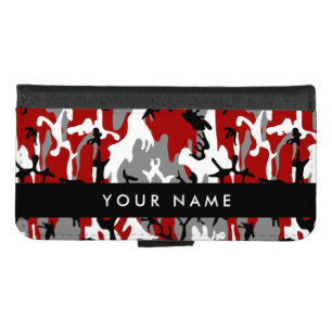 Red and Gray Camouflage Your name Personalize iPhone 8/7 Wallet Case