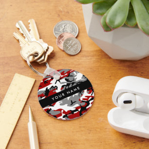 Red and Gray Camouflage Your name Personalize Keychain