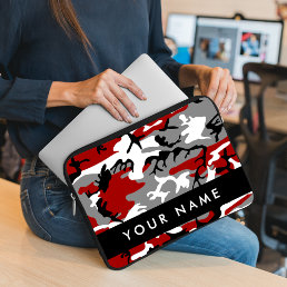 Red and Gray Camouflage Your name Personalize Laptop Sleeve