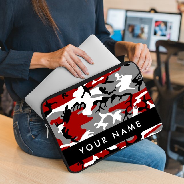 Red and Gray Camouflage Your name Personalize Laptop Sleeve (Creator Uploaded)