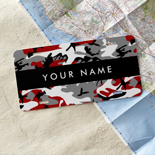 Red and Gray Camouflage Your name Personalize License Plate (In Situ)