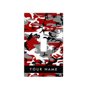 Red and Gray Camouflage Your name Personalize Light Switch Cover