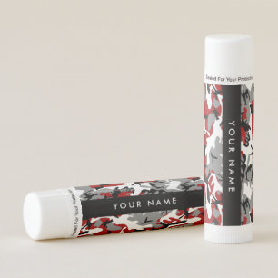 Red and Gray Camouflage Your name Personalize Lip Balm
