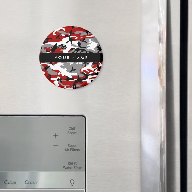 Red and Gray Camouflage Your name Personalize Magnet (In Situ (Fridge))